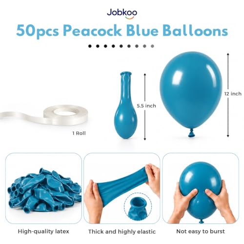 Image of Jobkoo Peacock Blue Balloons 12 Inch, Turquoise Teal Blue Latex Balloon