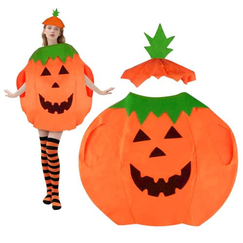 SAIIURV Disfraz de Calabaza Adultos Mujer, Naranja Fantasma Capa de Poncho Calabaza con Sombrero, Disfraces Divertidos de Halloween para Carnaval Fiesta Festivales Cosplay (Orange)