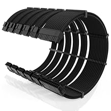 16AWG PSU Cable Extension Kit with Cable Combs,1x24pin ATX/2x8pin4+4 EPS/3x8pin6+2 PC Sleeved Cables 30cm Length,Power Supply Extension Cable KitBlack