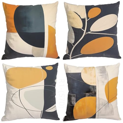 Funda Cojin 80x80, Cojines Abstracto Juego de 4 Fundas Cojin Moderno Exterior Cojines Decorativos Cuadrada, con Cremallera Funda de Almohada Sofa para Sala de Estar Jardín Coche Almohada Sofa H2-570