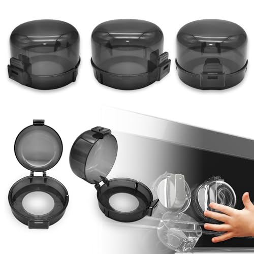 TENGYYY Stove Knob Safety Covers 5-Pack - Childproof & Pet Proof Locks for Gas/Electric Ovens, Heat-Resistant Clear Guards, Easy Damage-Free Install (Transparent Black)