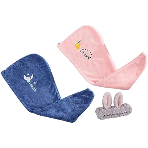 2PCS Juice Cat Hair Towel, Rapid Drying Towel Microfiber Hair Drying Towel Absorbent Quick Dry Hair Hair Towel Wrap For Women Girls With Hair Ring For Wet Hair ( Color : 3 , Size : 25*65cm ) Cover