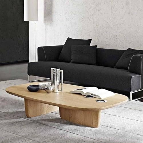 Mesa auxiliar de madera maciza, moderna mesa auxiliar de sofá simple, mesa auxiliar ovalada con 2 patas, para sala de estar, 120 x 60 x 40 cm