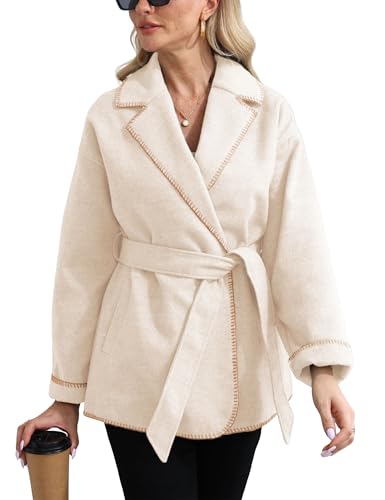 SeekMe Women's 2025 Peacoat Open Front Belted Notch Lapel Long Sleeves Trench Coat Fall Winter Overcoat