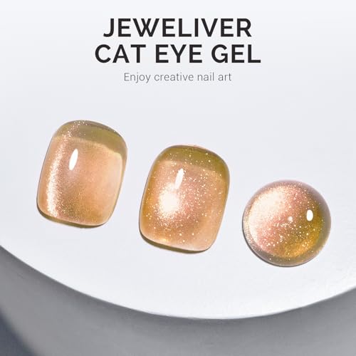 Image of MelodySusie Jeweliver Cat Eye Gel Nail Polish, 0.5 Fl Oz Gold Glitter Holographic Magnetic With Magnet, UV for Nail Art Manicure Salon DIY at Home-C09