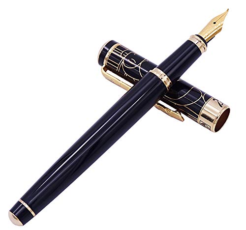 Lanxivi Picasso 902 Gentleman Fountain Pen Bent Nib Fude Pen, Fine To Broad Size, Black Gold Collection Signature Pen #TOP1