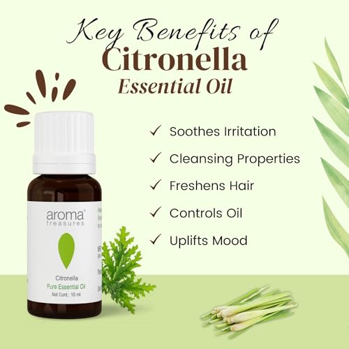Image of Aroma Treasures Citronella Essential Oil | 100% Pure & Natural Theraputic Essential oil for healthy Skin, body, Aromatherapy - 10ml