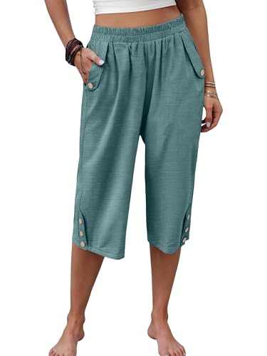 Image of ANRABESS Womens Wide Leg Capri Pants Elastic Waist Casual Loose Lounge Trousers 2026 Summer Flowy Beach Vacation Clothes