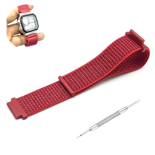 Image of Lineon 18mm Woven Nylon Velcro Breathable Watch strap Cut Pattern Specially Compatible With CASIO Royale ae1200, DW-291H, F-91W, F91W, AE-1400wh, A168WA, SGW-300, W-218H, AE-1000w, A158wa kailash with Tool
