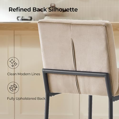 Image of CHITA Modern Bar Stools with Tufted Back Set of 4, 26 inch Counter Height Bar Stool with Metal Legs for Kitchen Island & Dining Room, Toffee Fabric, Black Frame