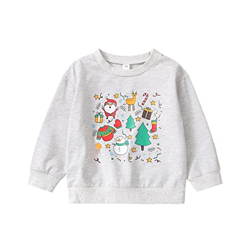 Toddler Boys Girls Christmas Cartoon Tree Snowman Prints Long Sleeve Pullover SweatShirt Tops Clothes Hoodie Youth Medium