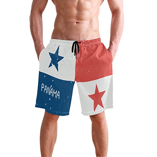 super3Dprinted Distressed Panama Flag Men's Swim Trunks Water Beach Shorts with Pockets