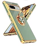 LeYi for Google Pixel 7 Phone Case: 360° Rotatable Ring Holder Magnetic Kickstand, Plating Rose Gold Edge Protective for Google Pixel 7 Case, L-Green