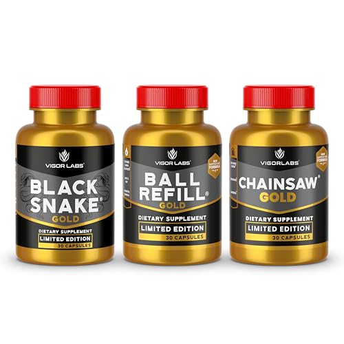 Vigor Labs' Gold Stack, Limited Edition. Triple Stack with 3 Products in One Pack. Boosts Firmness, Volume and Stamina (30 Capsules Per Bottle)