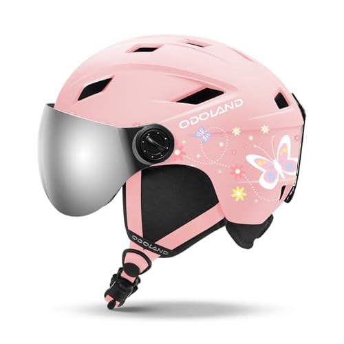 Odoland Kids Ski Helmet with Visor Goggles for Boys Girls, Adjustable Toddler Snowboard Helmet with Magnetic Buckle Strap for Children Ages 3-12 for Skiing Matte Pink XS (49-53cm)