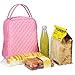 Large Quilted Fabric Cotton Reusable Inusulated Lunch Tote Bag Cooler Snack Bag Women Pretty Thermal Lunch box Storage Gift Bag for Work & Outdoor (Pink)