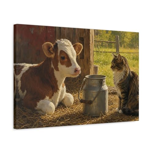 Tableau chat de grange vintage et décoration murale nature en toile pour maison