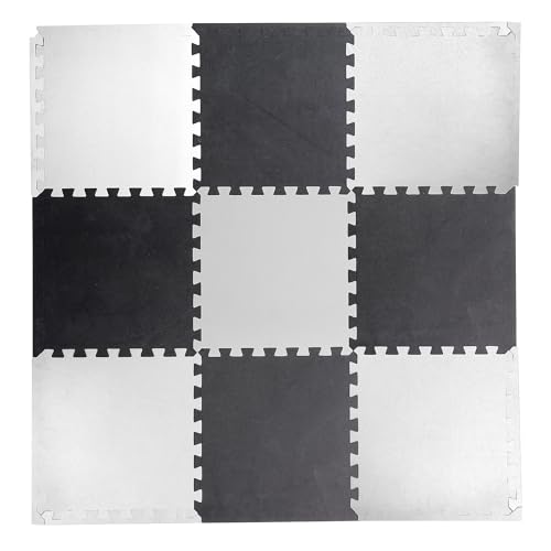 Image of EASY HOME Gym Mats for Floor for Home and Living Room, Interlocking Rubber Floor Gym Mat for Exercise, Super Absorbent EVA Foam Mat- 60x60cm - 25mm Thickness, Black & Grey (8 Tiles - 32Sqft)