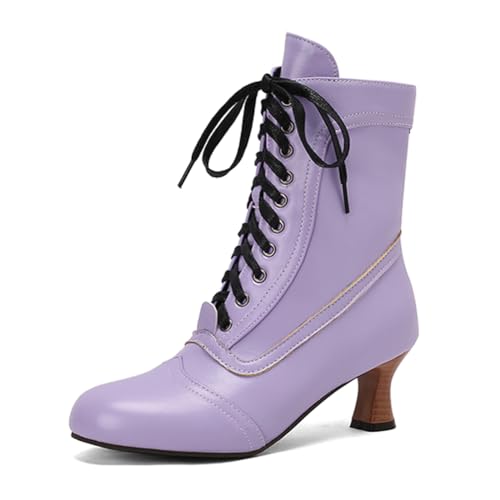 Bottes victoriennes pour femme de couleur violette disposant d'un grand bout rond pointure 45