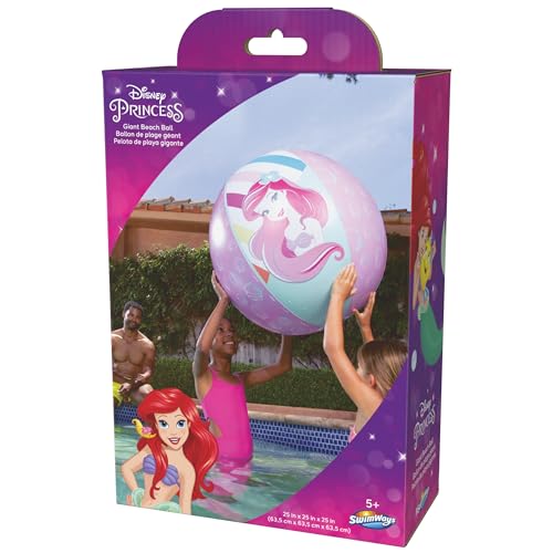 Image of Swimways Disney Princess Ariel Giant Beach Ball, Kids Beach Toys & Pool Accessories, Little Mermaid Toys for Kids Aged 5 & Up