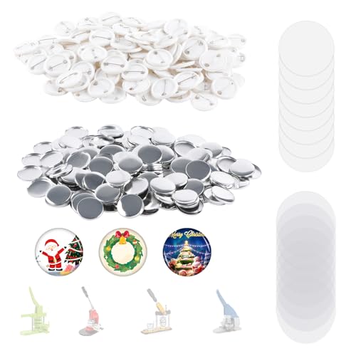500 Sets 32mm/1.25 Inch Button Making Supplies - Round Badge Parts for Button Maker Machine Including Plastic Pin Back Cover Metal Covers Blank Paper and Clear Plastic Film