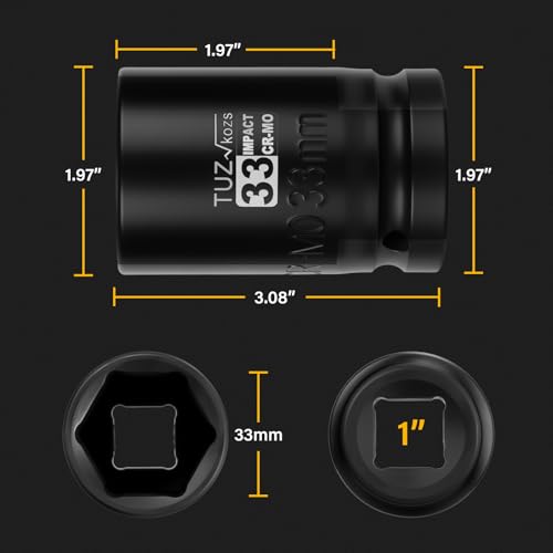 Image of 1 Inch Drive 33mm Deep Metric Impact Socket,CR-MO,6 Point Radius Corner Design,Square Chamfered Opening,Axle Nut Impact Grade Socket for Easy Removal