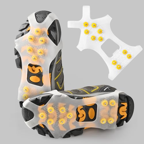 Light Ice Snow Grips Cleat Crampons Over Shoe Boot Traction Cleat Slip-on Stretch Footwear (Transparent, Small)