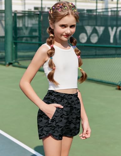 Image of Zaclotre Girls Athletic Shorts with Zipper Pockets High Waisted Running Shorts Soccer Gym Sports Active Short for Kids