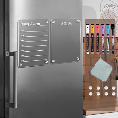 LCPCX Magnetic Calendar for Refrigerator，Fridge Calendar for Weekly Calendar Set， Includes 6 Dry Erase Markers, 1 Towel,8 Magnetic Column Silicone Pads，House Must Haves Cover