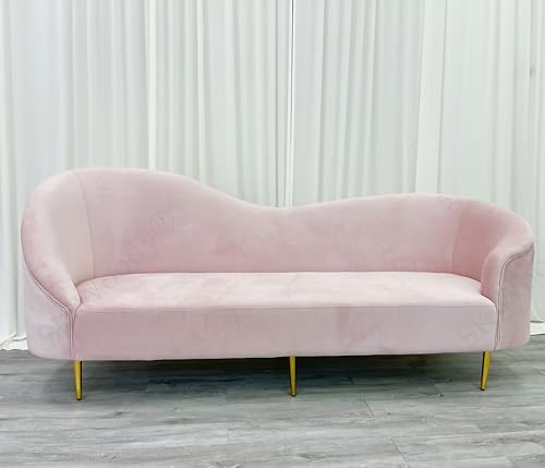 Image of Rosewood Luxury Curved Sofa in Premium Velvet-Fabric | Solid Wood Structure | High Density Foam | Sturdy Golden Legs | Comfortable & Stylish Couch for Modern Living Room (Pink, 3 Seater)