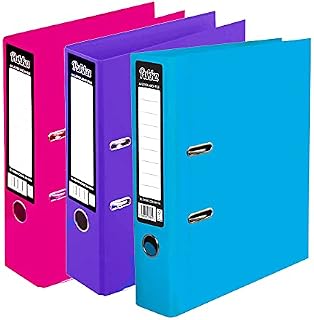 Pukka Pads 3 x Pukka A4 Glossy 2-Ring Lever Arch Files School Work Office 75mm Spine File Organiser (Assorted) (Pink Purple Blue)