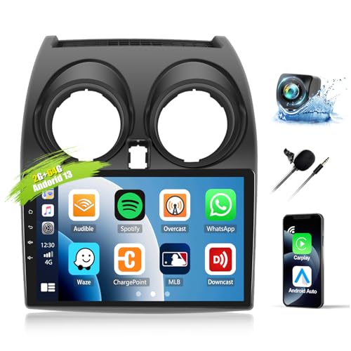 CAMECHO Android 13 Car Radio for Nissan Qashqai J10 (2006-2013) with Wireless Apple Carplay Android Auto, 2+64GB 9 Touchscreen Car Radio with GPS Navigation HiFi Bluetooth FM RDS + Reversing Camera