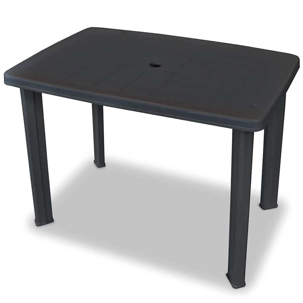 Set Mesa Y Sillas Jardin 3 Piezas Plastico Gris Antracita | Respaldo Reclinable 4 Posiciones, Plegable Ligero, Agujero Para Sombrilla, Max 110 Kg Por Asiento