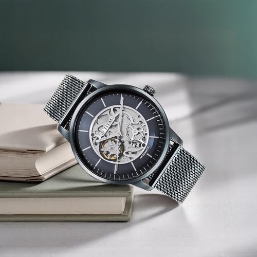 Image of Titan Mechanical Skeleton Automatic Midnight Blue Dial Metallic Blue Stainless Steel Strap Watch for Men - NT90110QM01