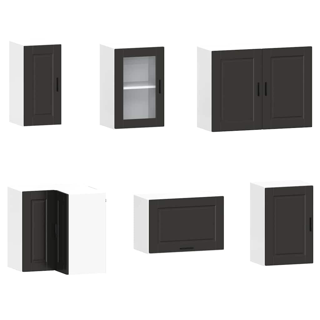 Set di mobili da cucina Porto da 11 pezzi, mobili da cucina moderni in legno con vetro, inclusi mobiletti inferiori, pensili, armadio angolare e mobiletto sottolavello
