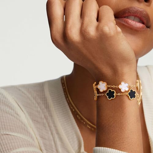 Women Gold Bracelets Jewelry Set - 18K Gold Plated Floral Bracelets,Stainless Steel Charm Bracelet Non-Tarnish,Adjustable lucky Chain Set Trendy Gift,Christmas Valentines Birthday Gifts for Girlfriend2