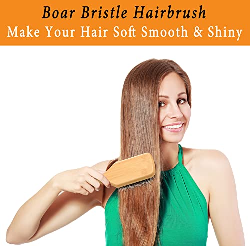 Boar Bristle Hairbrush Set One For Home & One For Travel, Hair Brush One For Yourself & One For Kid - Ktkudy Detangling Brush Getting Knots Out Without Pain - Adds Shine And Leaves Hair Silky Smooth #TOP4