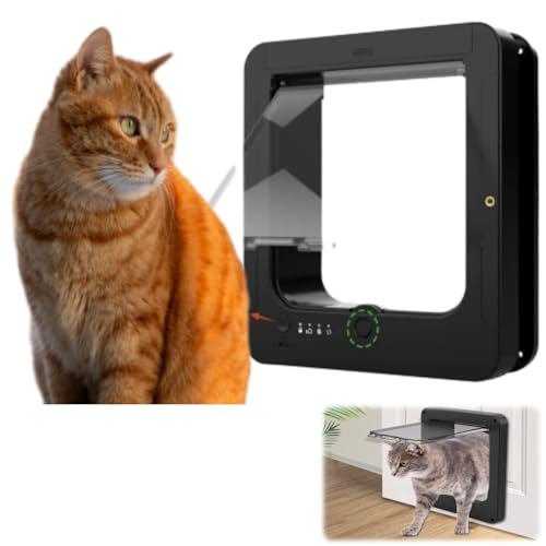 Porte pour Chat Intelligente, chatière avec Puce électronique, avec 2 Colliers de détection et 1 télécommande, Taille d'ouverture : 7.7 * 8.3 in,...