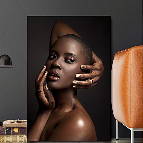 Art Africain Femme Noir et Or : Toile Sexy 35x50cm