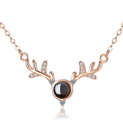 Cadeau collier femme argent forme d'élan avec chaîne de clavicule or rose