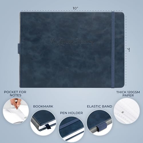 Image of Skyline Funeral Guest Book, Sign In Name & Address, Hardcover Dark Blue | 10 inchx7 inch, Elegant sign-in guestbook for memorial service & celebration of life with large signature space, Memory book