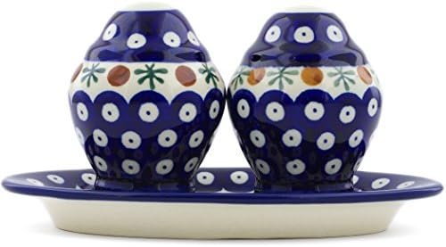 Polmedia Polish Pottery Salt and Pepper Set - Mosquito Pattern Handmade in Boleslawiec Poland + Certificate of Authenticity