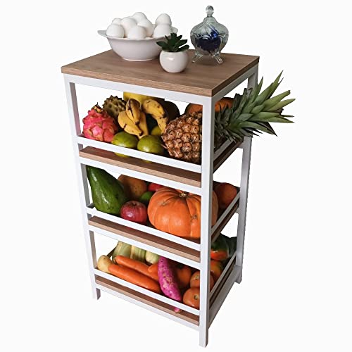 Fruteira Chão Cozinha Com Tampo Em Mdf Triplo Estante Multifuncional 3 Andares SD-3300 Branco Design