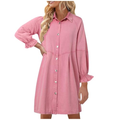 Jeanskleid Damen Sommer Elegant Jeans Kleid Freizeitkleid Langarm Leicht Und Luftig 111 Tunika Blau Freizeit Spring Dress Women Kleider Midi...