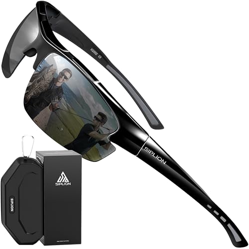 Image of SIPLION Polarized Sunglasses Men Sports: UV400 Protection Anti-Slip Wrap-Around TR90 Frame for Driving Fishing Golf Running