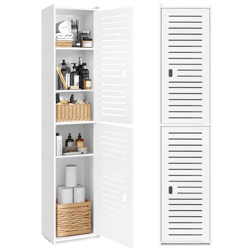 Gabinete alto de almacenamiento de baño, armario de piso de baño, independiente, 5 estantes, unidad organizadora de muebles de almacenamiento delgado para baño, cocina, sala de estar, oficina, entrada