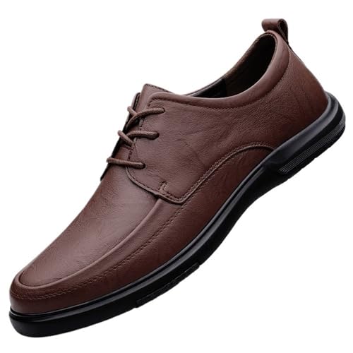 Men's Lace up Dress Shoes Genuine Leather Oxfords Comfortable Soft Sole Breathable Business Casual Low Heel Loafers