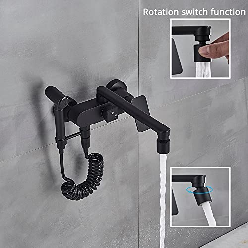 Robinet de cuisine noir mural avec mitigeur et bec long pivotant pour évier - 4