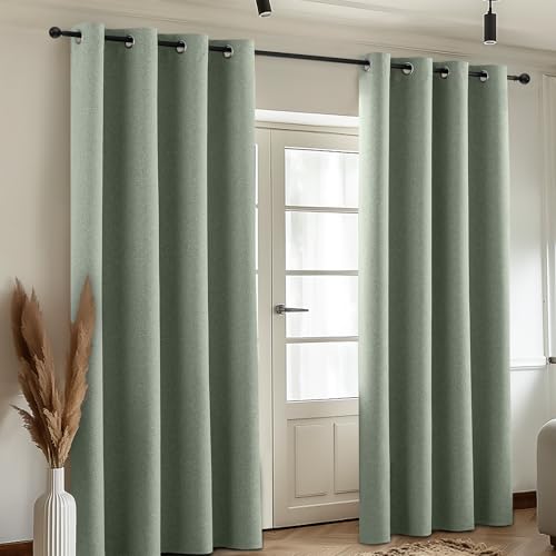 Image of COSVIYA 100% Blackout Sage Green Linen Curtains & Drapes 45 Inch Length | Light Blocking Full Room Darkening Grommet Insulated Thermal Window Panels for Bedroom /Living Room,52x45 inches,2 Panels