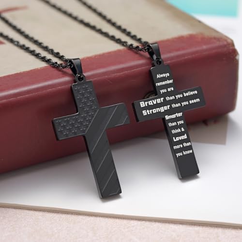 Kvekstio American Flag Cross Necklace for Boys Men, Inspirational Bible Verse Quote Religious Patriotic Jewelry Gift4